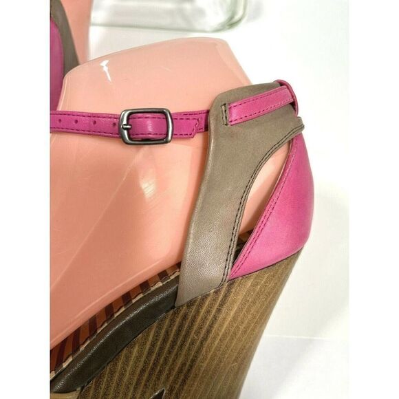 Splendid Nude Pink Platform Sandal Size 7.5 US Ankle Strap Faux Wood Chunky Heel - Picture 9 of 12